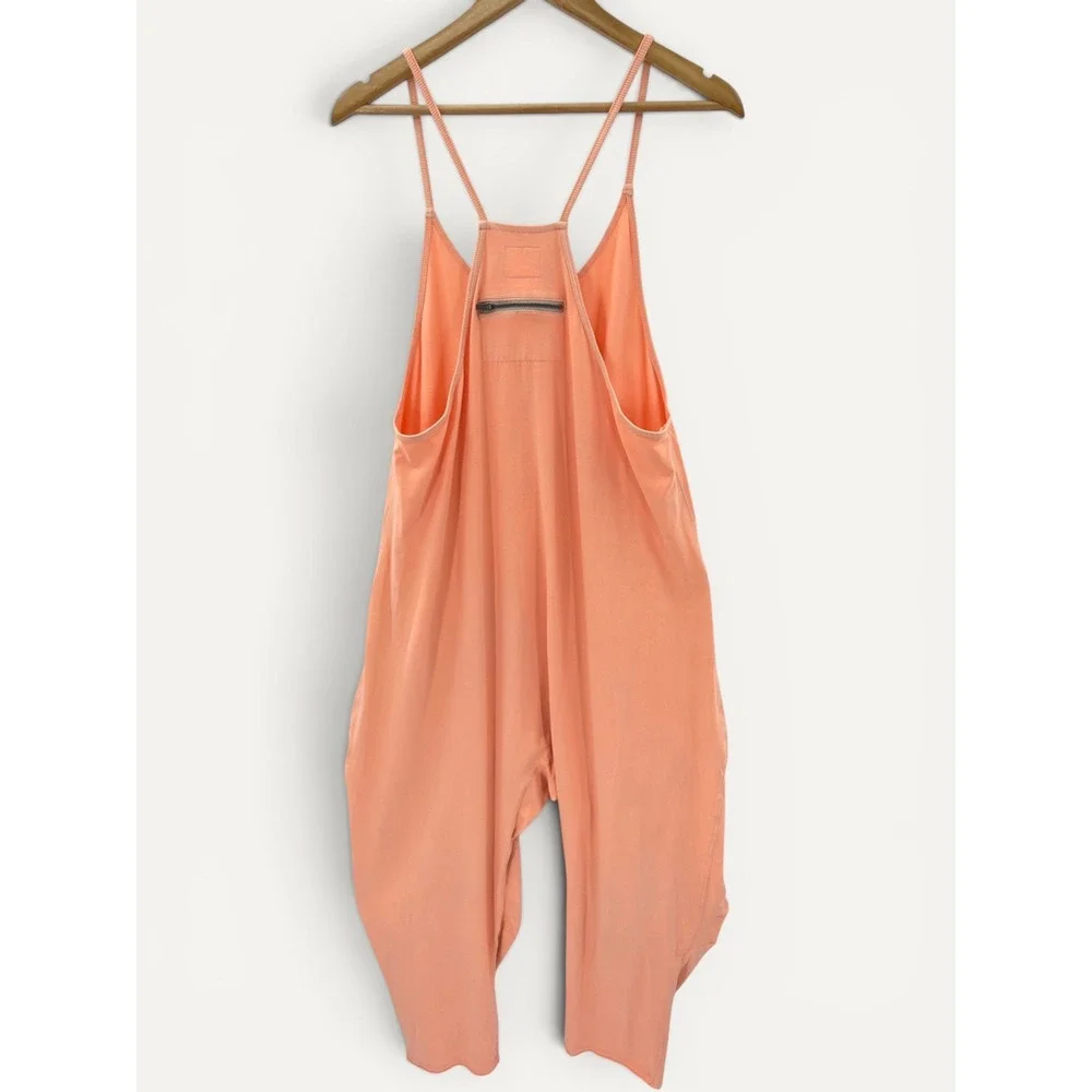 FP Movement Hot Shot Jumpsuit M Peach Boho Romper Pockets Racerback Yoga Comfy